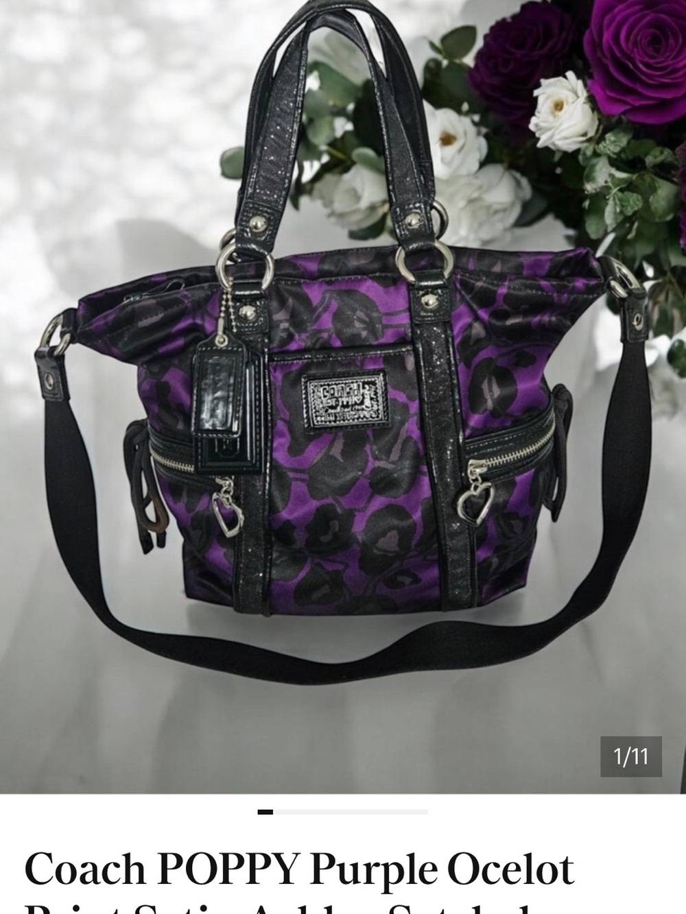 Coach Purple Ocelot Poppy Tote with Black Trim